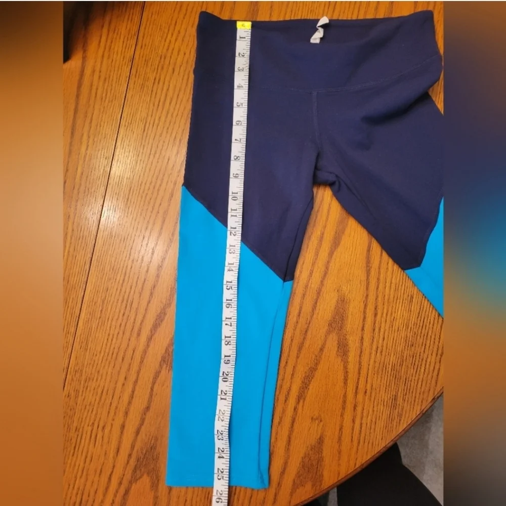 Alo Yoga Electra Colorblock Capri Leggings Navy Blue Teal Crop Size Medium